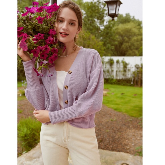 Lavender Knit Button Front Cardigan - Picture 6 of 16